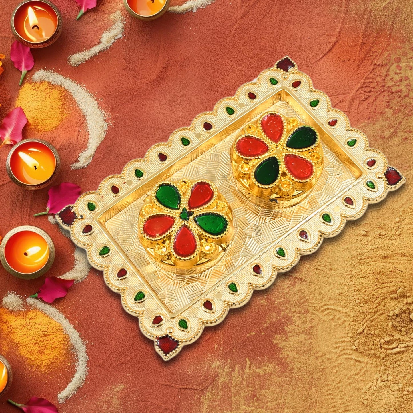 Tray Shape Special Puja Thali (1 Pc Mix Design)