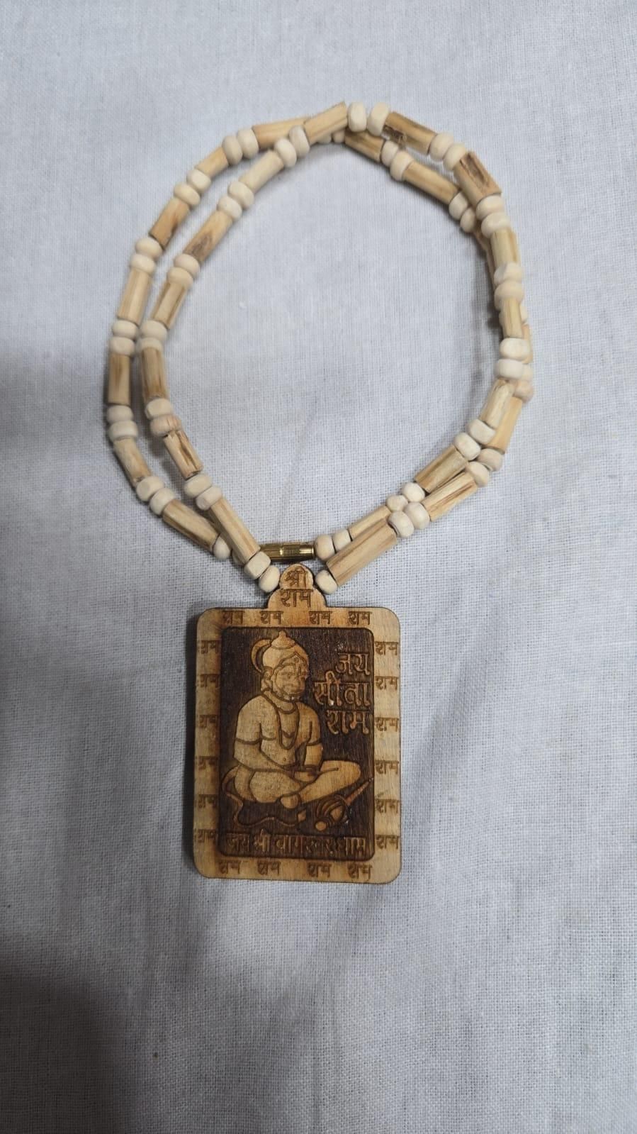 Original & Natural Wood Tulsi Kanthi Mala With Lord Hanuman Pendant (Pack of 2)