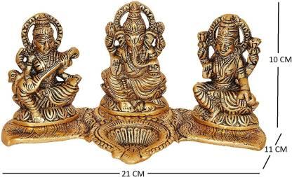 Gold Plated Lakshmi Ganesh Saraswati Idol with Diya Holder