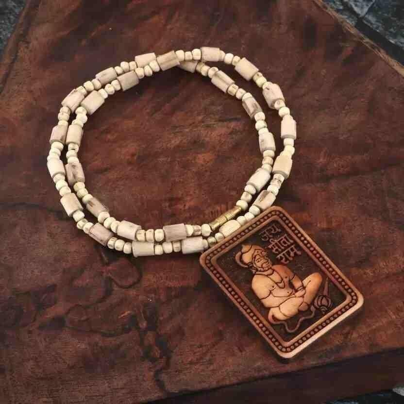 Original & Natural Wood Tulsi Kanthi Mala With Lord Hanuman Pendant (Pack of 2)