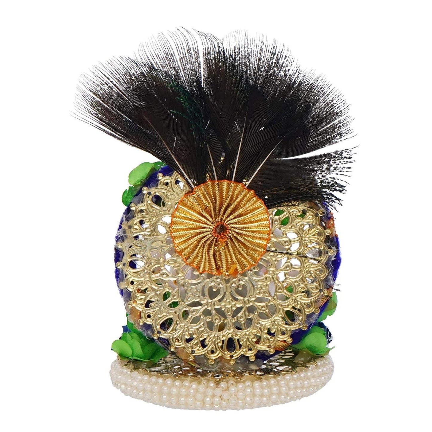 Lord Ganesha Idol on Handcrafted Floral Plate with Peacock Feather