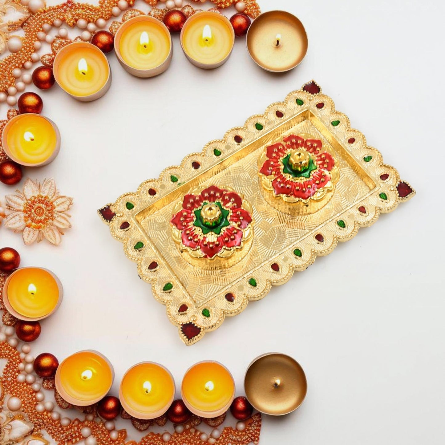 Tray Shape Special Puja Thali (1 Pc Mix Design)