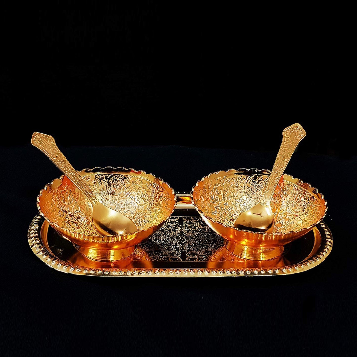 Gold & Silver Plated 2 Bowl 2 Spoon Tray Set – Devotional Gift