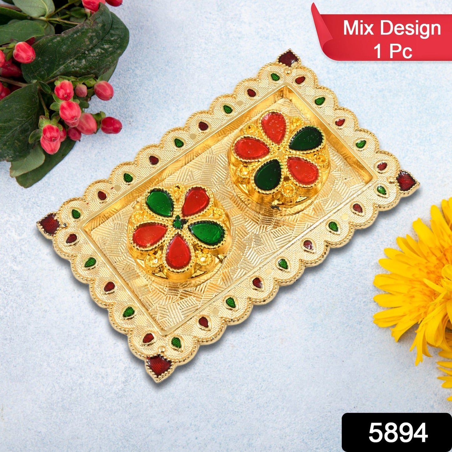 Tray Shape Special Puja Thali (1 Pc Mix Design)