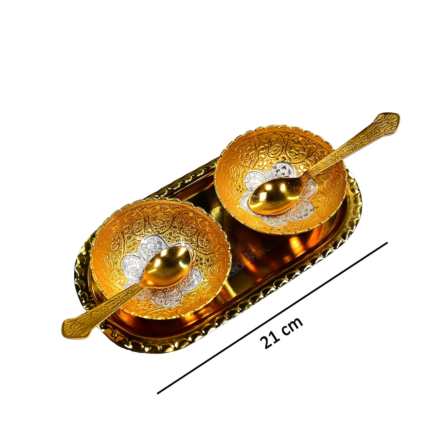 Gold & Silver Plated 2 Bowl 2 Spoon Tray Set – Devotional Gift
