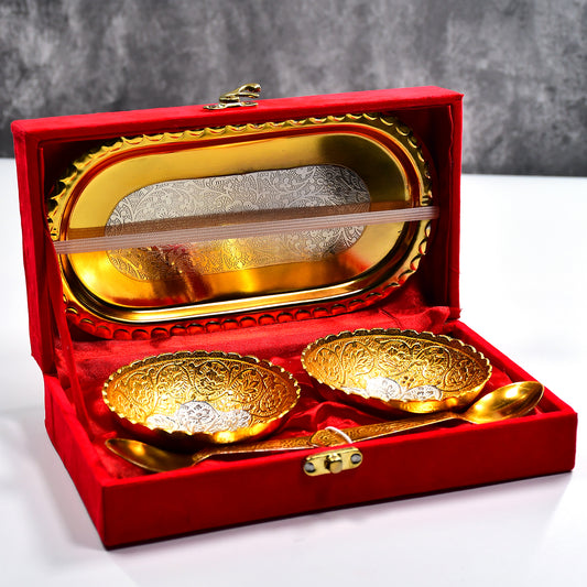 Gold & Silver Plated 2 Bowl 2 Spoon Tray Set – Devotional Gift